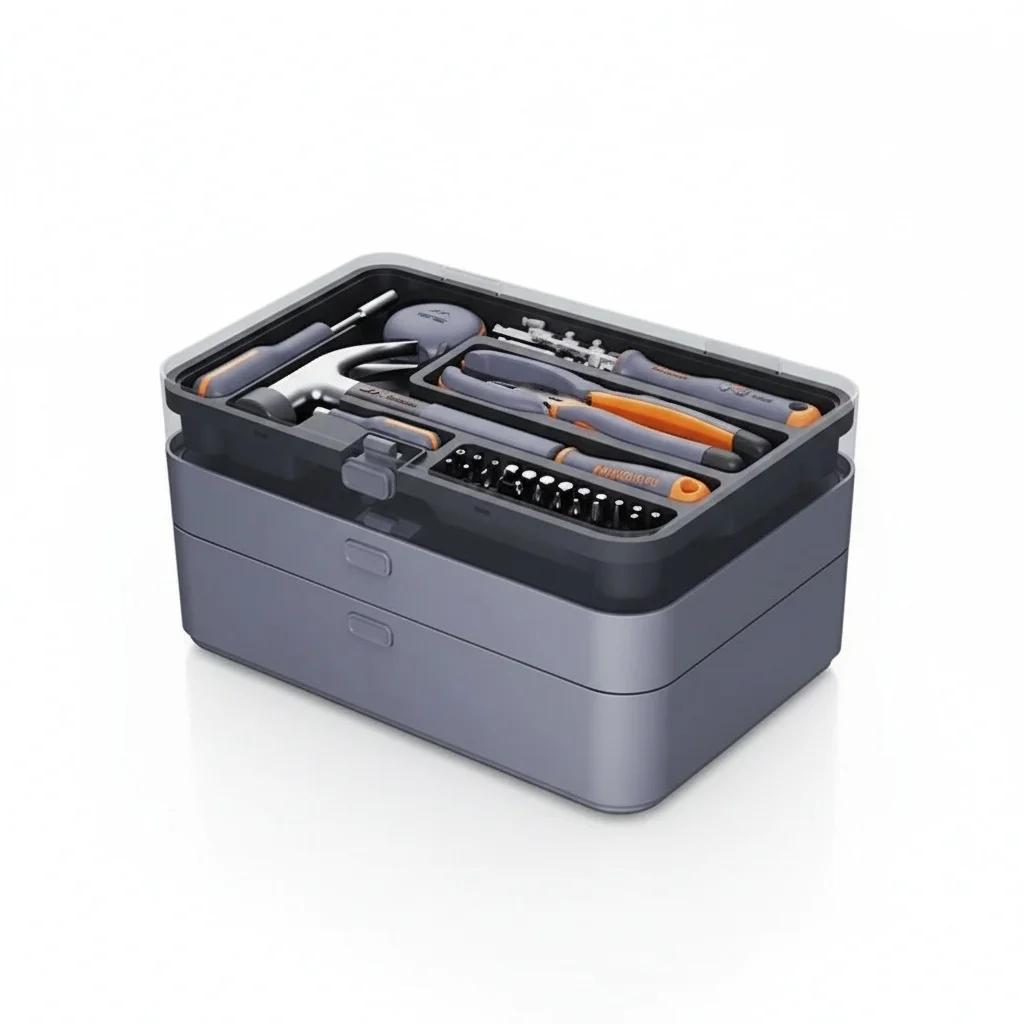 Boîte à outils pour la maison, grand ensemble d'outils multifonctionnels, boîte à outils combinée, boîte à outils en plastique, kit d'entretien domestique