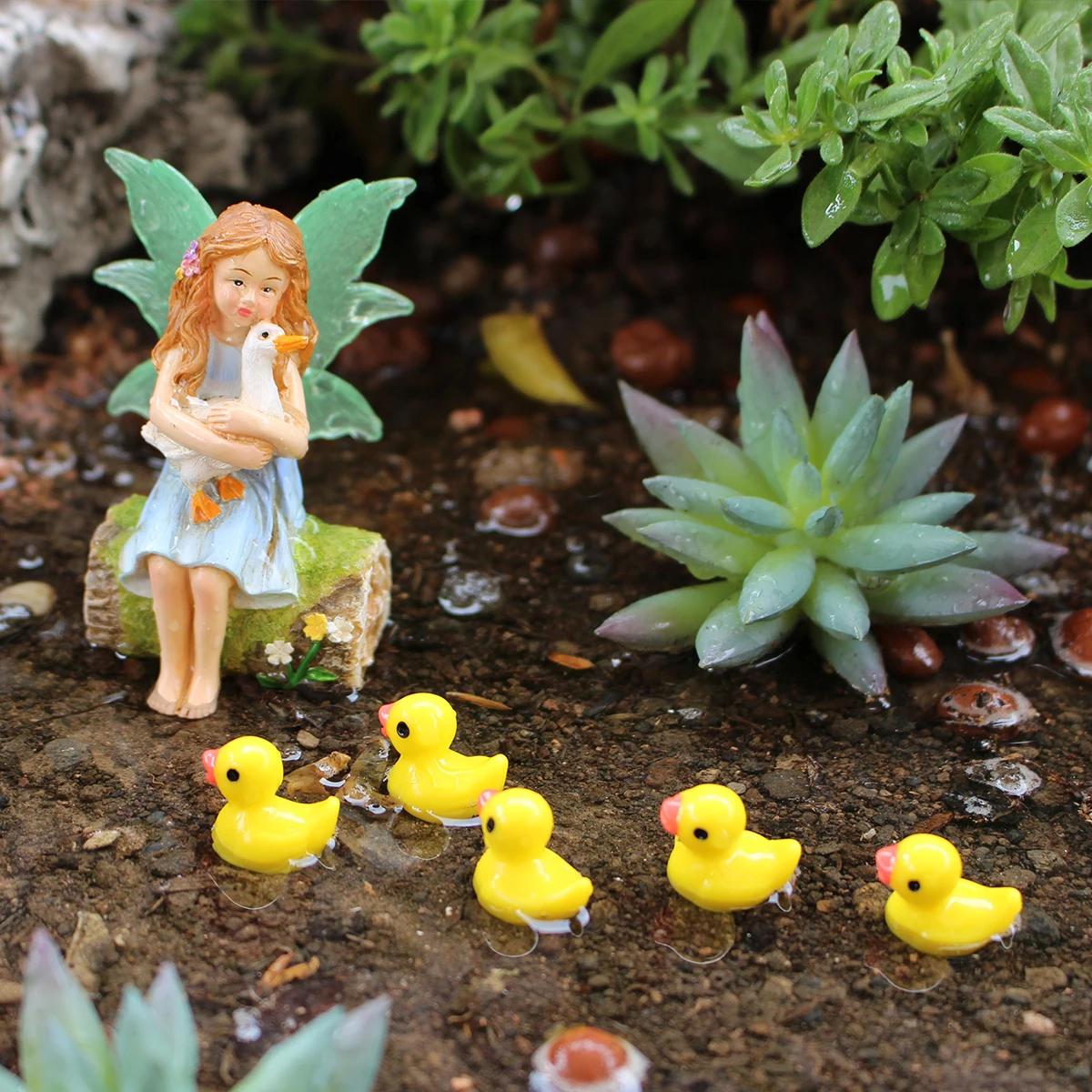 1 ensemble de fées fleurs tenant un canard pour paysage, décoration de jardin miniature de conte de fées pour extérieur, accessoires artisanaux pour pot de fleurs, fée