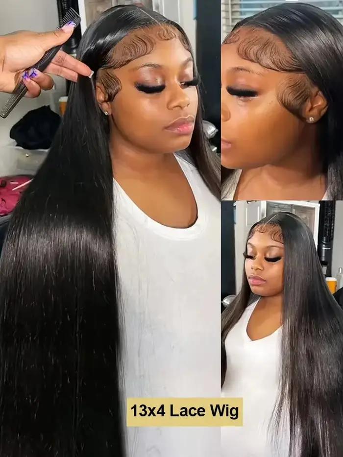 200 densité 13x4 13x6 os Transparent droit 42 pouces 5X5 dentelle avant perruques de cheveux humains