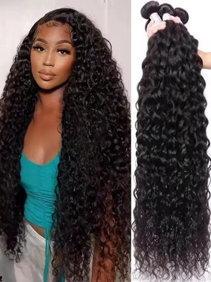Extensions de Cheveux Humains Ondulés Profonds, 38 Pouces, Cheveux Brésiliens Vierges Non Traités, D