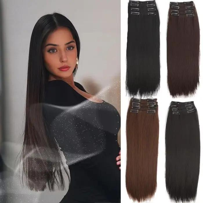 Extensions capillaires synthétiques lisses quatre pièces pour femmes, 4 pièces, 16 pouces/20 pouces/