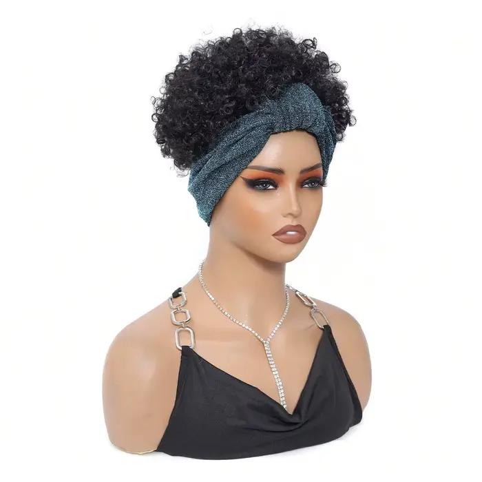Perruques bandeau noires pour femmes, perruque afro bouclée synthétique courte avec bandeau intégré,