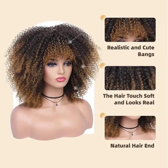 Perruques afro bouclées pour femmes noires, perruque bouclée crépue avec frange, perruque courte bou