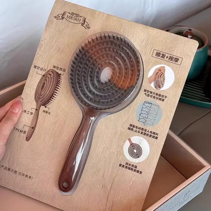 1 pièce Brosse à cheveux ronde démêlante en poils de sanglier pour le volume, le soin du cuir chevel