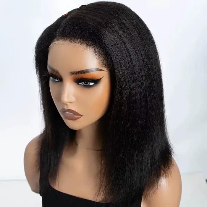 Perruque Lace Wig naturelle sans colle, cheveux crépus lisses, avec raie latérale, 14 pouces, naissa