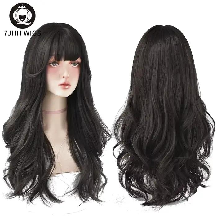7JHH perruques populaire brun cendré longue vague profonde cheveux Lolita perruques avec frange perr