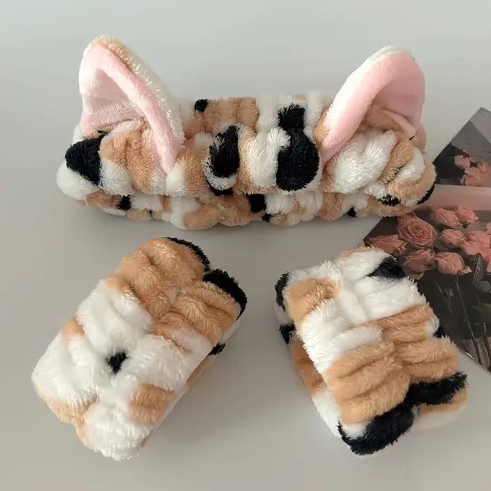 3 pièces lavage visage bandeau doux confortable en peluche bandeau bracelet ensemble pour les filles