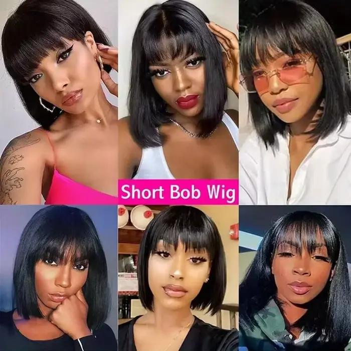3X1 Middle Part Lace Wig Bob Wigs Full Machine Made Bone Straight Human Hair Wigs With Bangs Short B