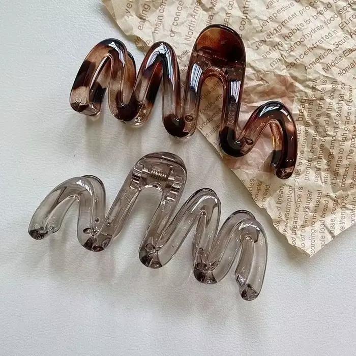 Grande pince à cheveux en acrylique pour femmes, ambre ondulé, pince requin Premium, accessoires pou