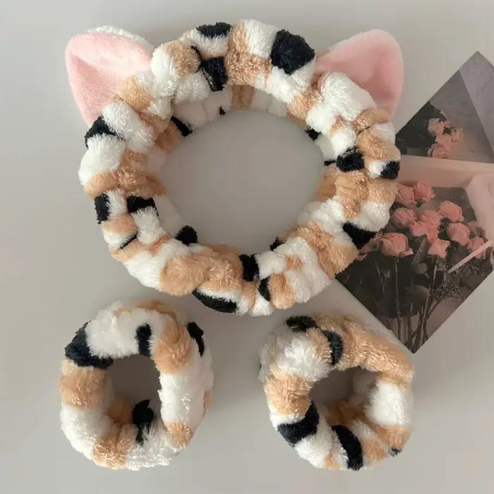 3 pièces lavage visage bandeau doux confortable en peluche bandeau bracelet ensemble pour les filles