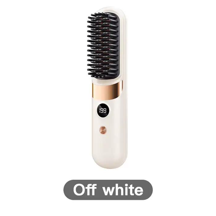 Brosse lissante pour cheveux avec écran LCD, sans fil, rechargeable par USB, lisseur portable, mini