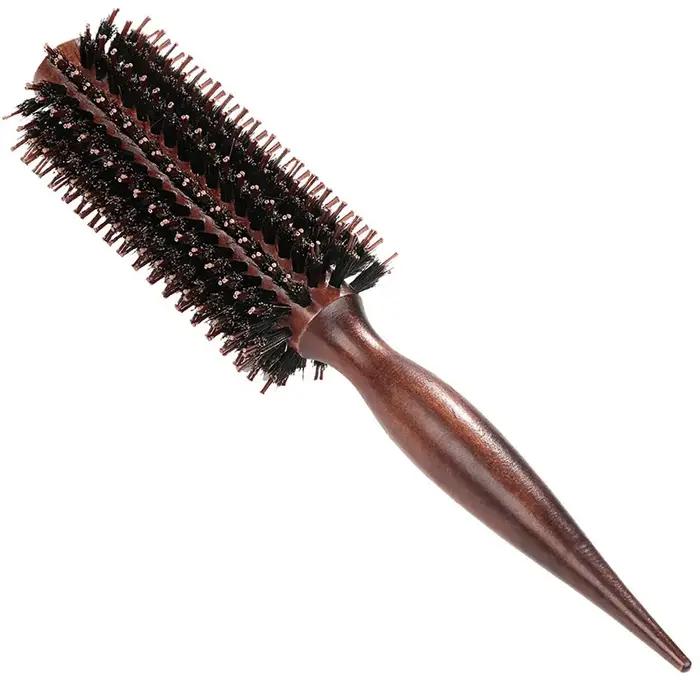 Peigne à cheveux en poils de sanglier naturels, brosse roulante, baril rond, soufflant, curling, bri