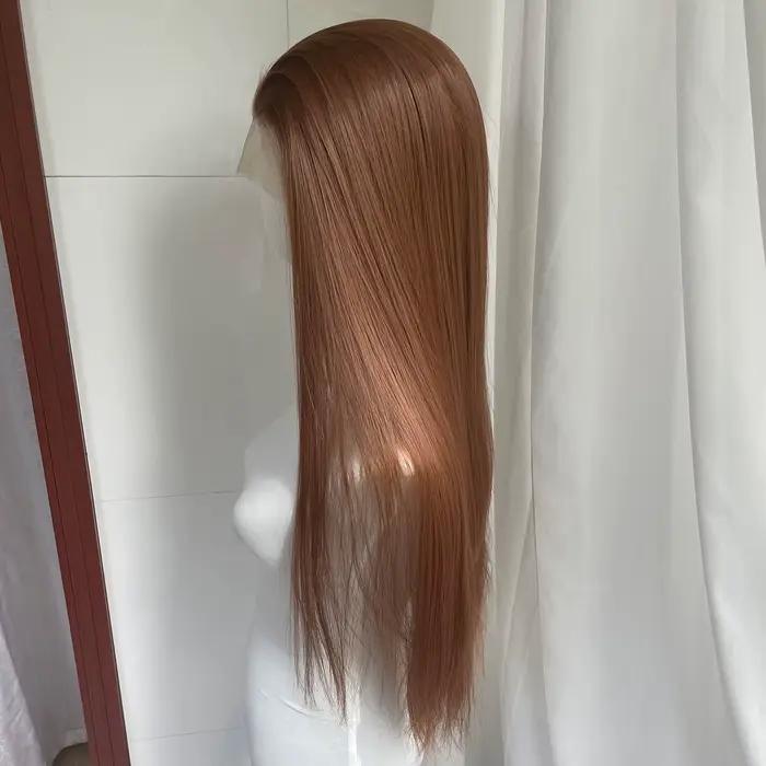 Perruque Lace Front Wig synthétique lisse et longue, brun miel, 13x4, 26 pouces, sans colle, nouée à