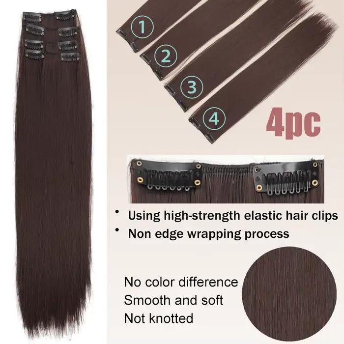 Extensions capillaires synthétiques lisses quatre pièces pour femmes, 4 pièces, 16 pouces/20 pouces/