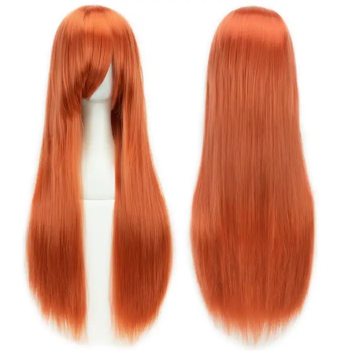 Soowee 80 cm de Long cheveux synthétiques blanc violet Cosplay perruques fête cheveux noirs perruque