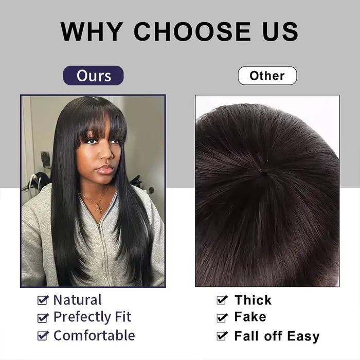 Perruques Frange Cheveux Humains Longue De 34 Pouces Perruques Cheveux Humains Lisses Avec Franges 3