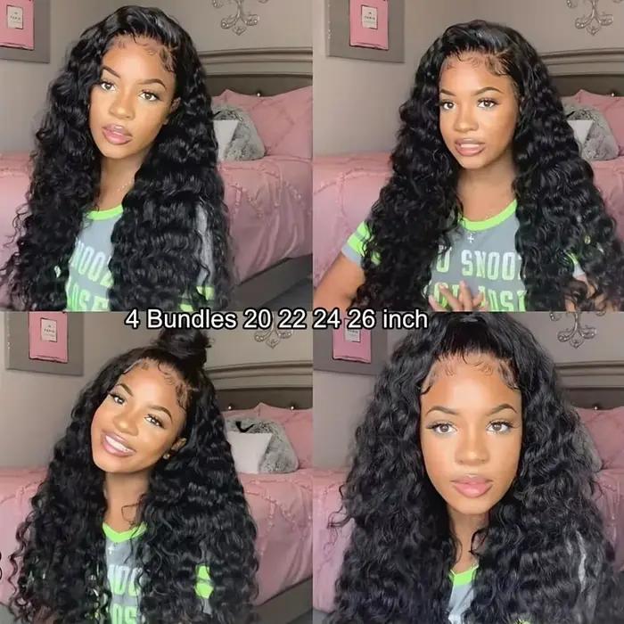 Extensions de Cheveux Humains Ondulés Profonds, 38 Pouces, Cheveux Brésiliens Vierges Non Traités, D