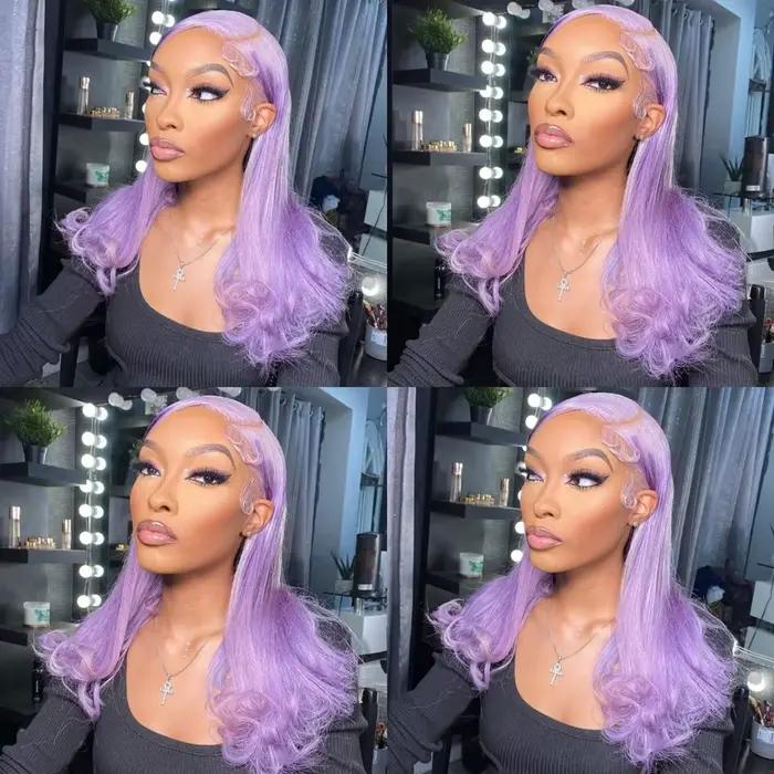 13x6 violet dentelle avant perruque de cheveux humains brésilien 613 Blonde rose gris dentelle front