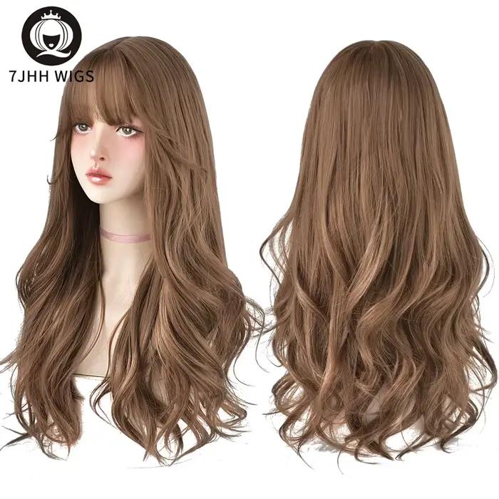 7JHH perruques populaire brun cendré longue vague profonde cheveux Lolita perruques avec frange perr