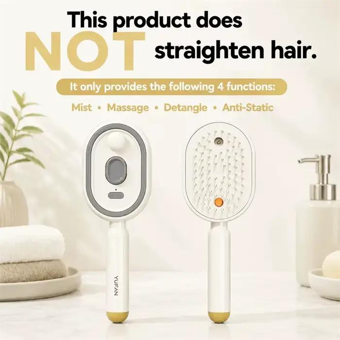 Brosse à cheveux électrique anti-frisottis et démêlante avec spray, thérapie par lumière rouge et de