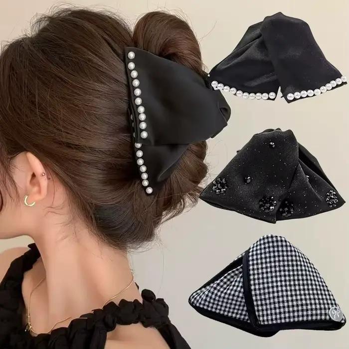 Élégant grand strass arc griffe de cheveux crabe perles épingles à cheveux femmes filles doux cheveu