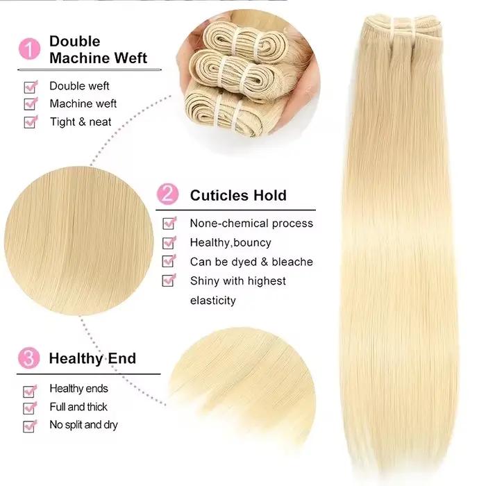 Extensions de cheveux brésiliens lisses couleur blonde 613, 1/3/4 paquets, tissage Remy en cheveux h