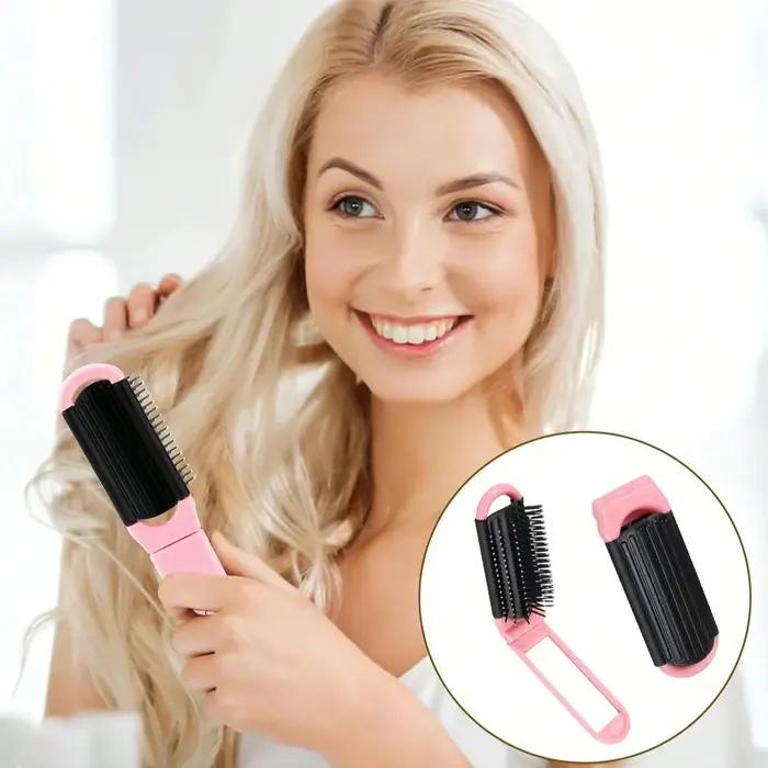 Mini brosse à cheveux pliante 2 en 1, peigne de Massage de la tête, antistatique, Portable, miroir,