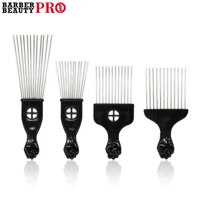 Peigne fourchette Afro en acier inoxydable, brosse de coiffure à dents larges, épingles métalliques,