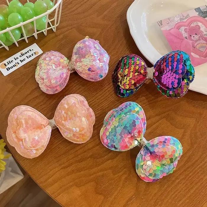 Pinces à cheveux longues à paillettes de couleur dégradée, 5 pièces, grand nœud, pour filles et enfa