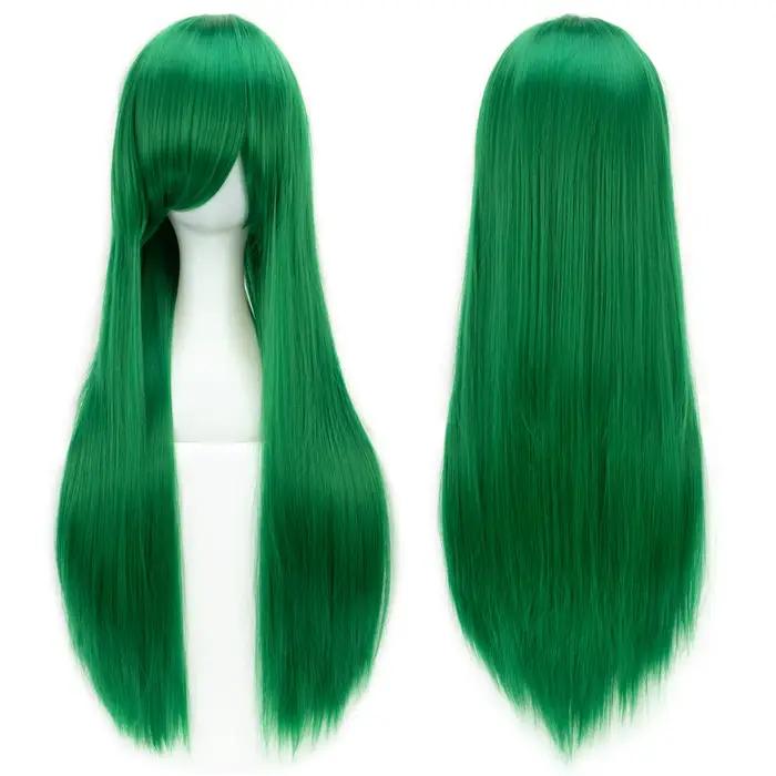 Soowee 80 cm de Long cheveux synthétiques blanc violet Cosplay perruques fête cheveux noirs perruque