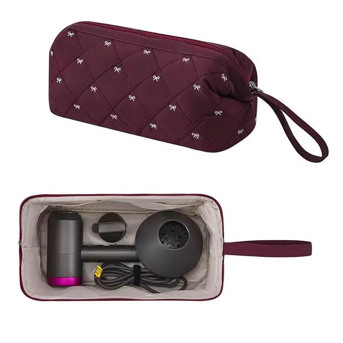 Sac de rangement pour sèche-cheveux pour femmes, pour voyage, mignon nœud brodé, outils pour cheveux