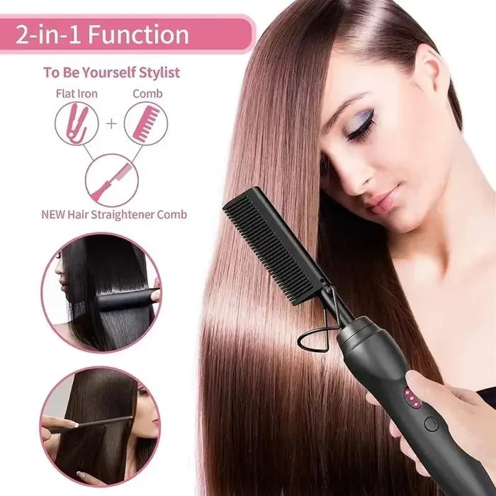 Bigoudi électrique Portable en céramique, peigne chauffant à chaud, lisseur de cheveux, outil de coi