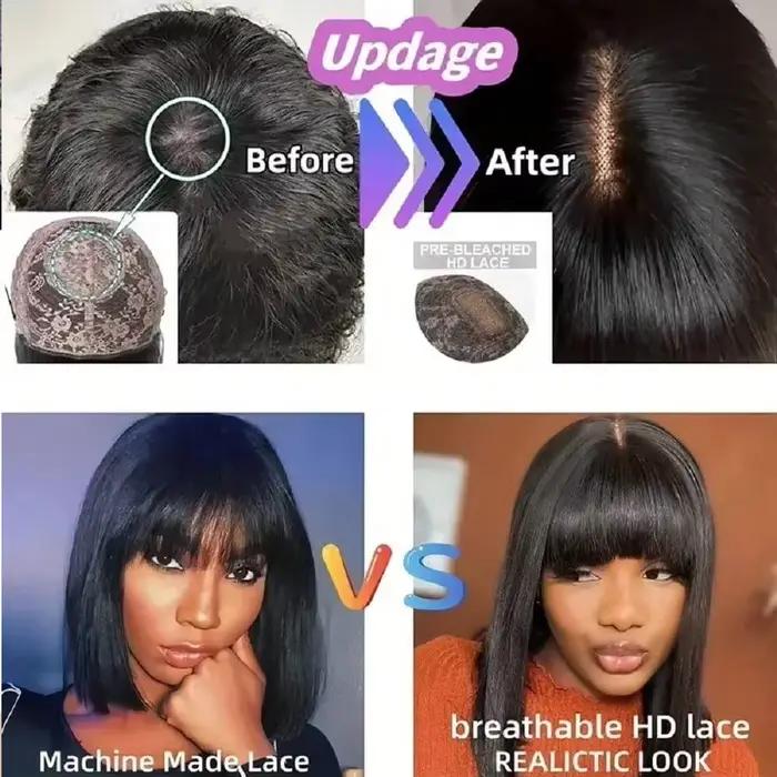 3X1 Middle Part Lace Wig Bob Wigs Full Machine Made Bone Straight Human Hair Wigs With Bangs Short B