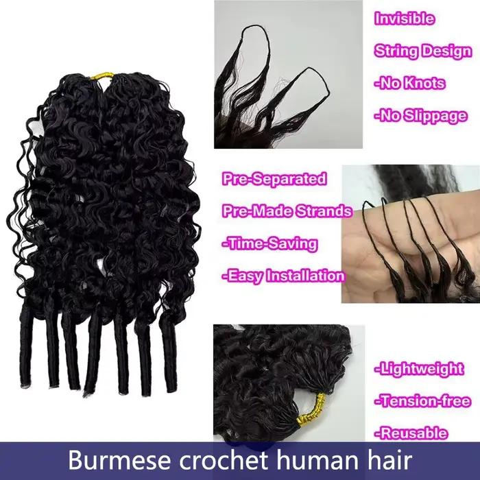 Extensions de cheveux humains bouclés au crochet, style boucles birmanes, pré-séparées, sans nœuds,