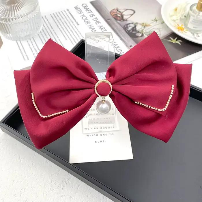 Pince à nœud en satin biscuits pour femme, noir et rouge, accessoires pour cheveux coréens, haut de