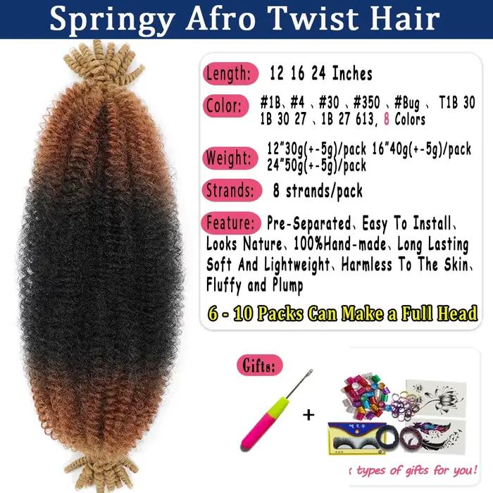 Cheveux afro twist ombrés gingembre 1B 30 27 613 350 Bug Color, pré-gonflés, mèches Marley pour tres