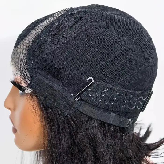 Perruque Lace Wig naturelle sans colle, cheveux crépus lisses, avec raie latérale, 14 pouces, naissa