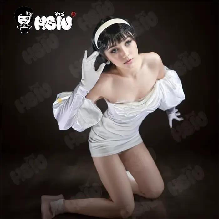 Sua Cosplay vêtements perruque fibre synthétique perruque courte perruque noire 「HSIU」robe blanche p