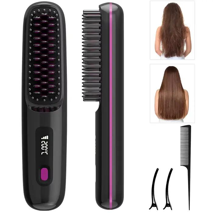 Brosse à lisser les cheveux avec 3 réglages de température, chauffage rapide et arrêt automatique, p
