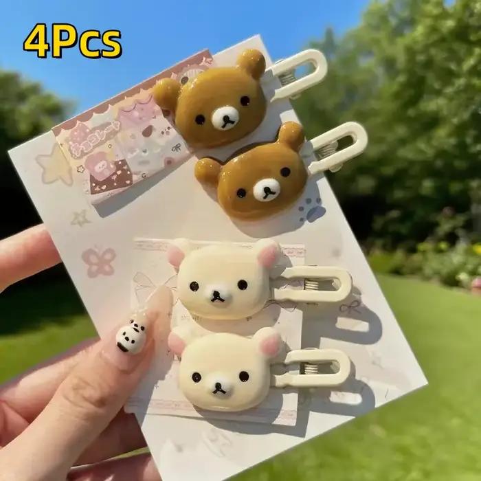 Épingles à cheveux lapin chocolat fraise, 4 pièces, Design de dessin animé mignon, accessoires pour