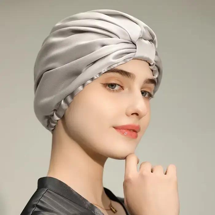 Bonnet de nuit en soie Pure, Bonnet de couchage en soie de mûrier, chapeau de perte de cheveux, Turb