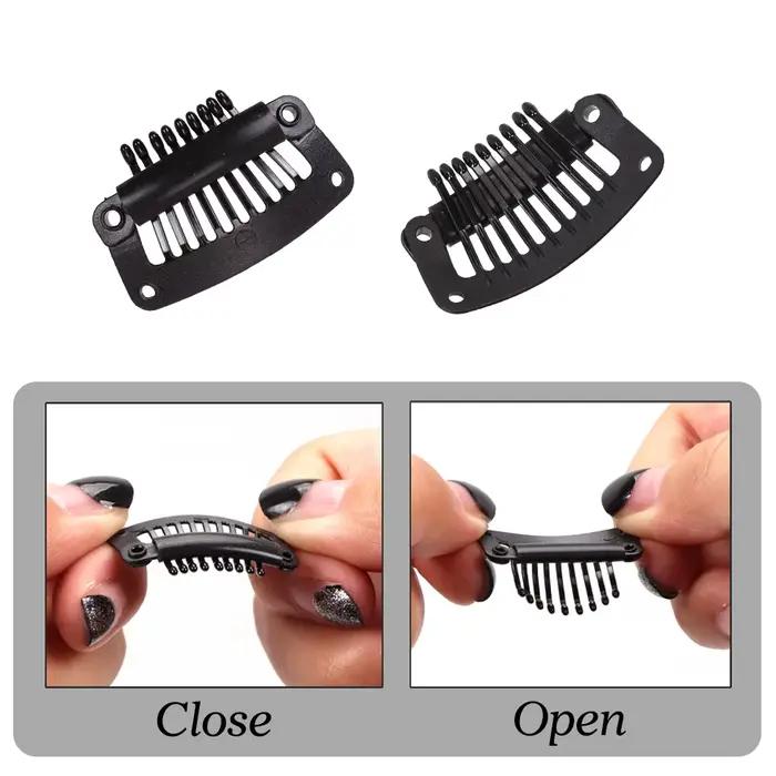 Clips de perruque en plastique noir 32Mm, Clip à pression utilisé pour l'extension de cheveux, posti