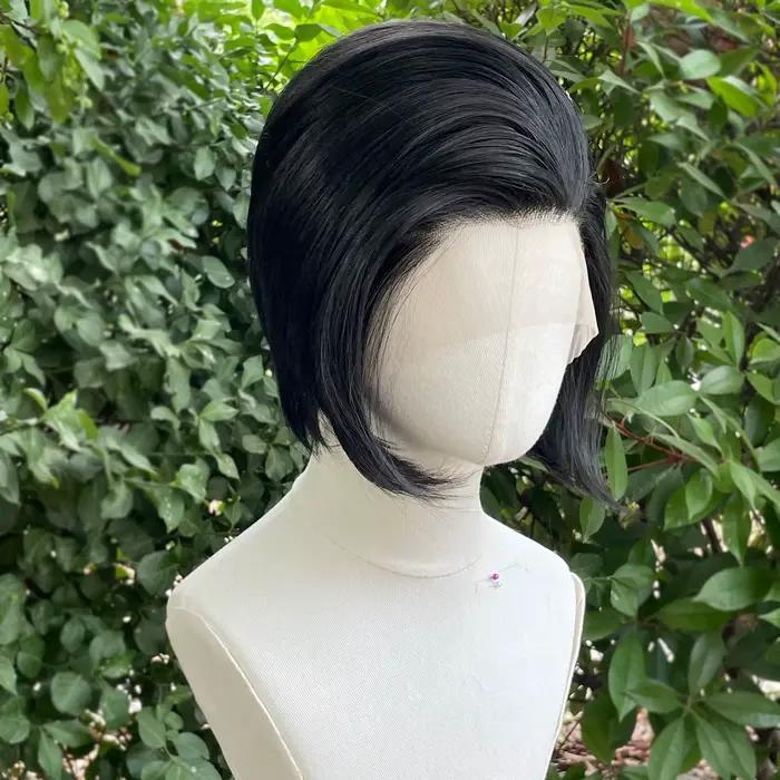 # Perruque Lace Front Wig synthétique courte noire de jais, perruque de Cosplay pour hommes et femme