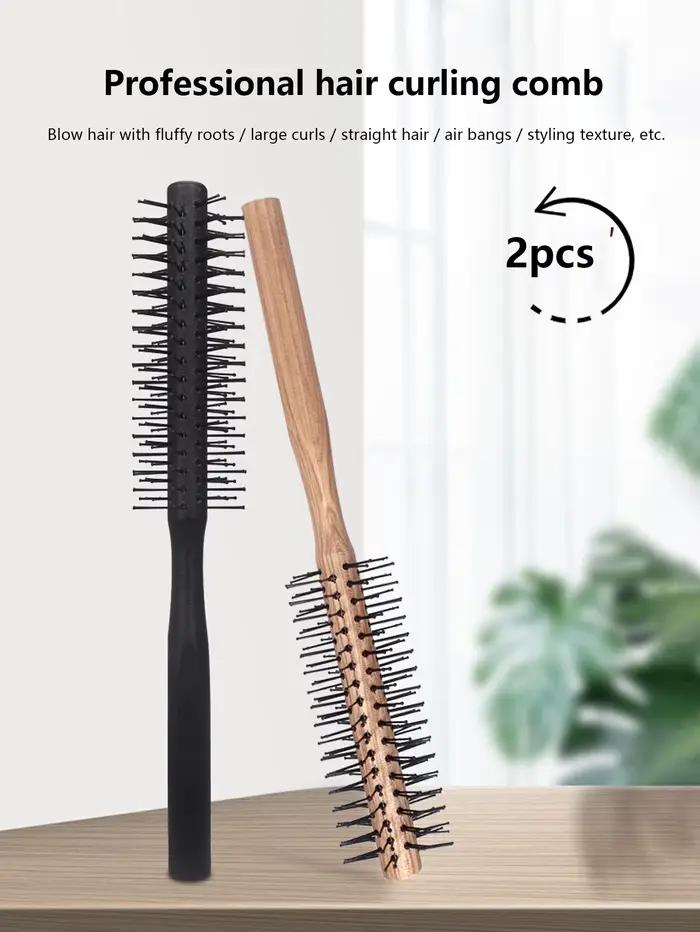 Brosse à friser circulaire en nylon avec manche en bois, peigne à cheveux professionnel, outil de co