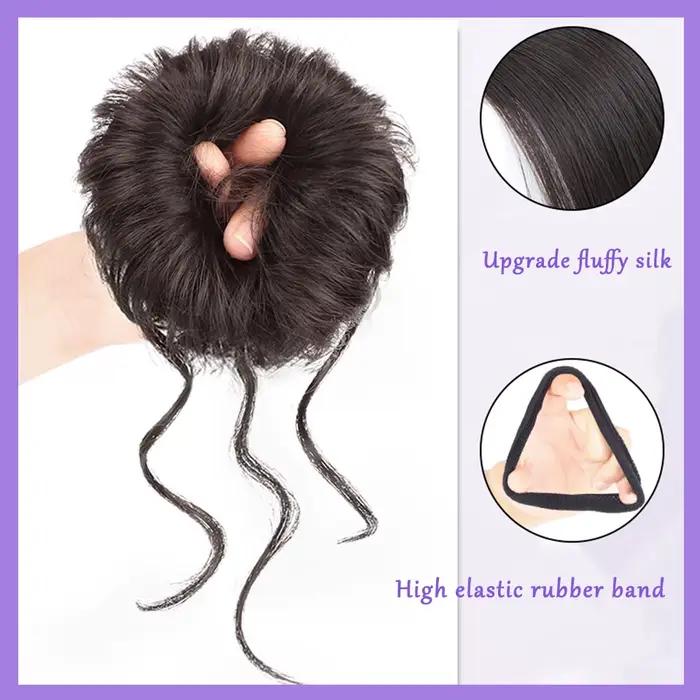 LM-Chignon synthétique désordonné pour femme, bande de cheveux bouclés, chouchou élastique, faux mor