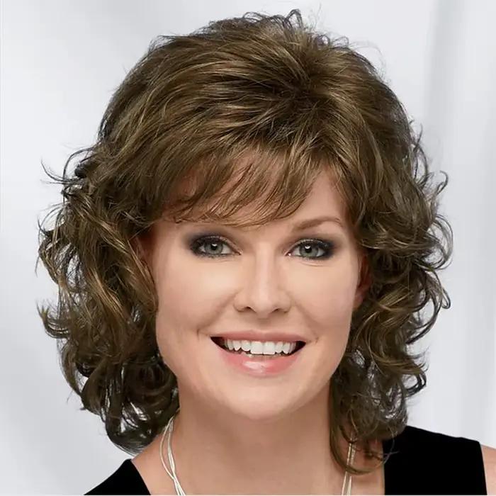 HAIRJOY – perruque synthétique courte bouclée avec frange pour femmes, longueur d'épaule, Blonde, gr