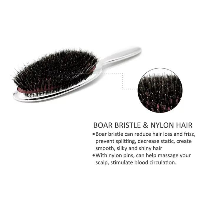 Brosse à cheveux ovale en poils de sanglier, couleur or et argent de luxe, peigne antistatique, peig