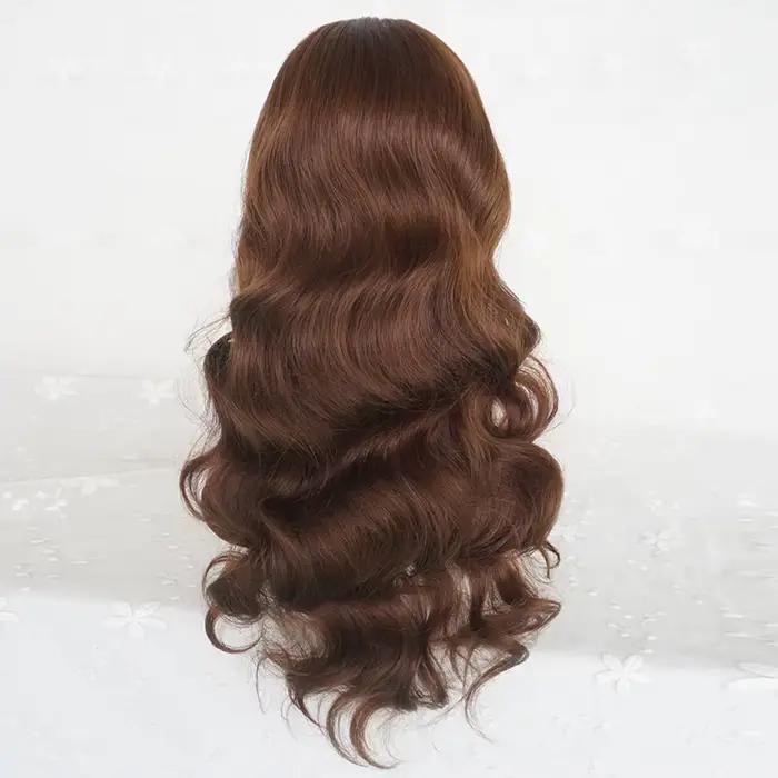 Perruque synthétique longue ondulée marron avec frange pour femmes, perruque de Cosplay Lolita moell