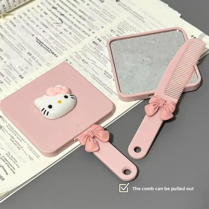 Nouveau miroir à poignée de chat rose avec peigne, miroir de maquillage Portable, miroir en forme de
