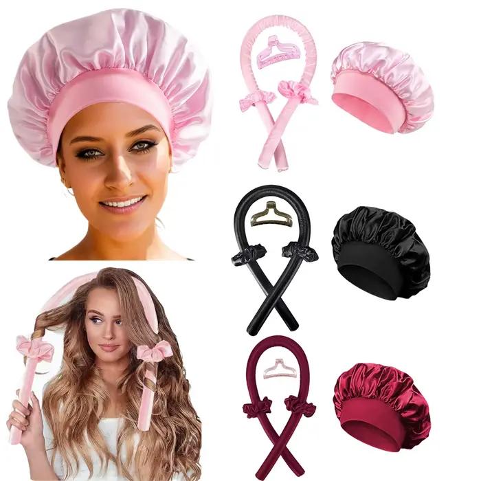 Tige à friser sans chaleur, bandeau en Satin, ensemble de bonnets sans chaleur, bigoudis, bigoudis d
